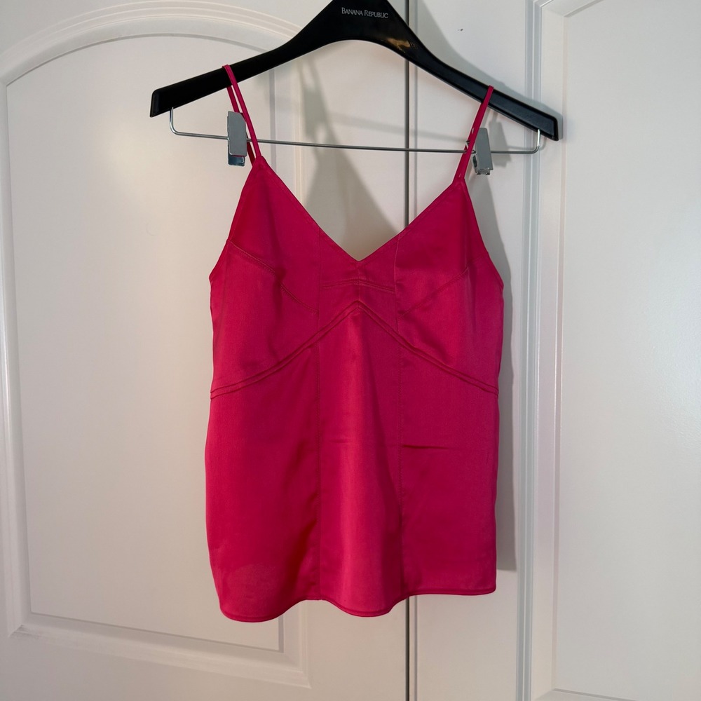 A New Day Womens Hot Pink Satin Camisole V-Neck Tank Top XS Adjustable Straps